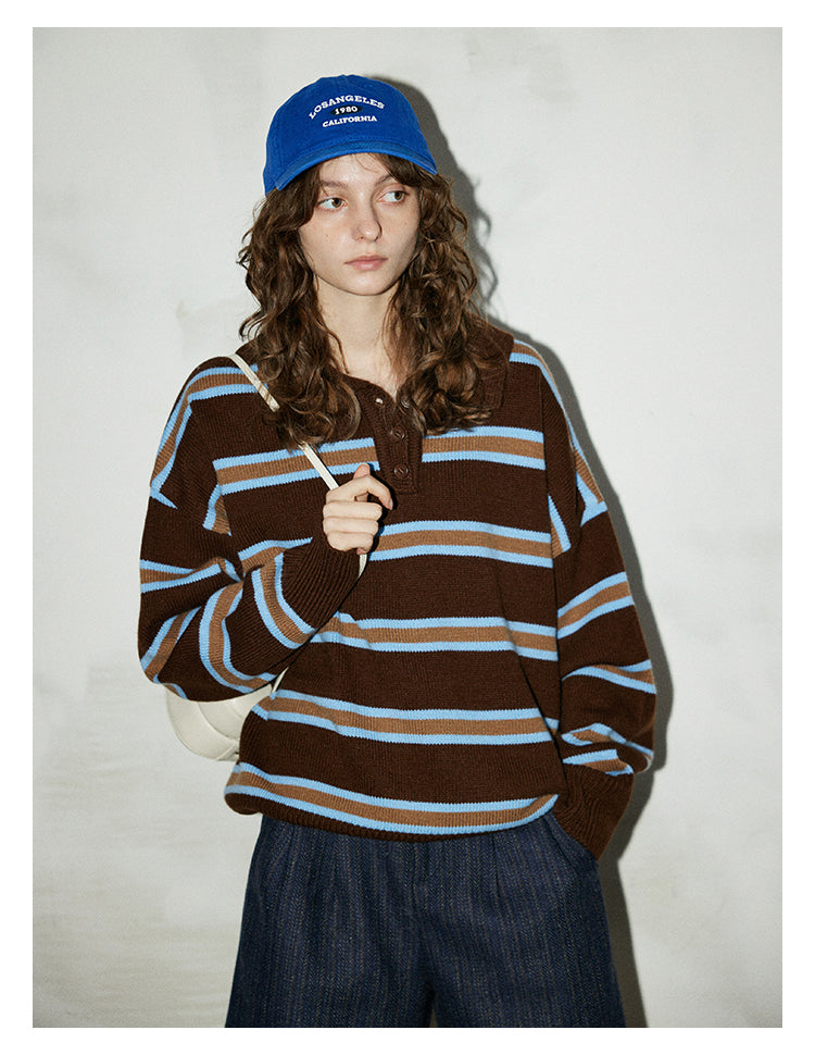 Mocha Stripe Knit Polo BMKP0269