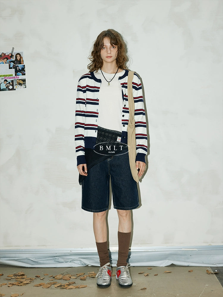 Navy Stripe Knit Cardigan BMKC0272