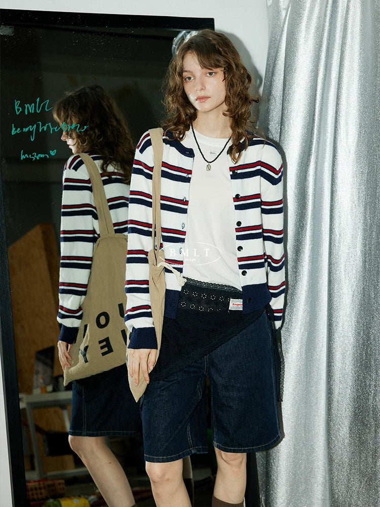 Navy Stripe Knit Cardigan BMKC0272