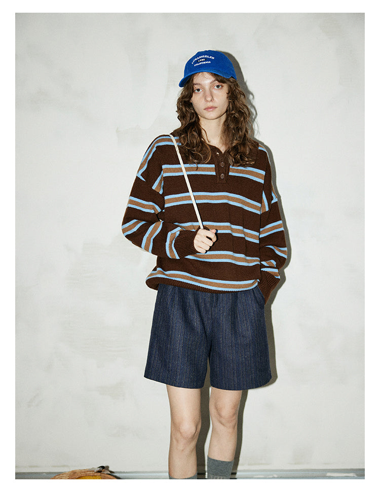Mocha Stripe Knit Polo BMKP0269