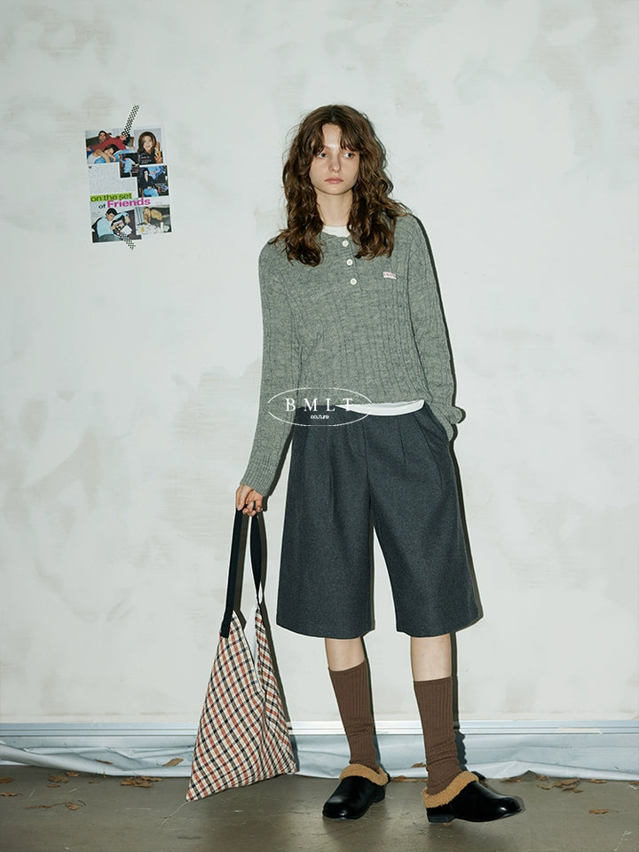 Charcoal Wool Blend Bermuda Shorts BMBS0275