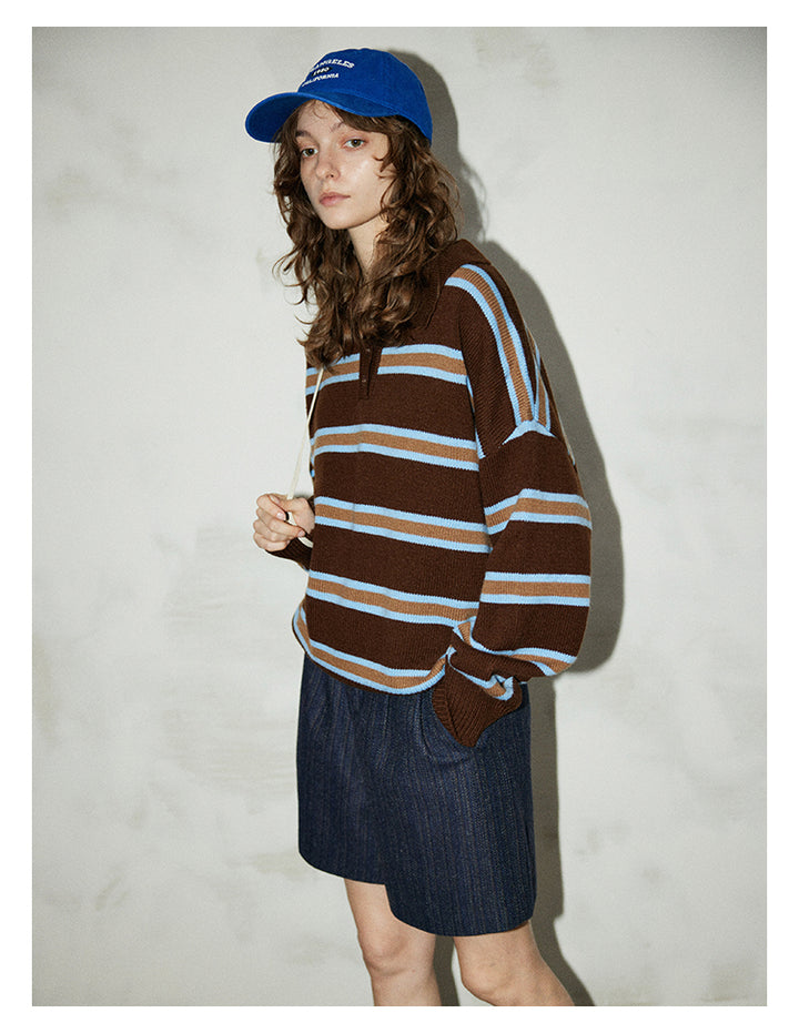Mocha Stripe Knit Polo BMKP0269