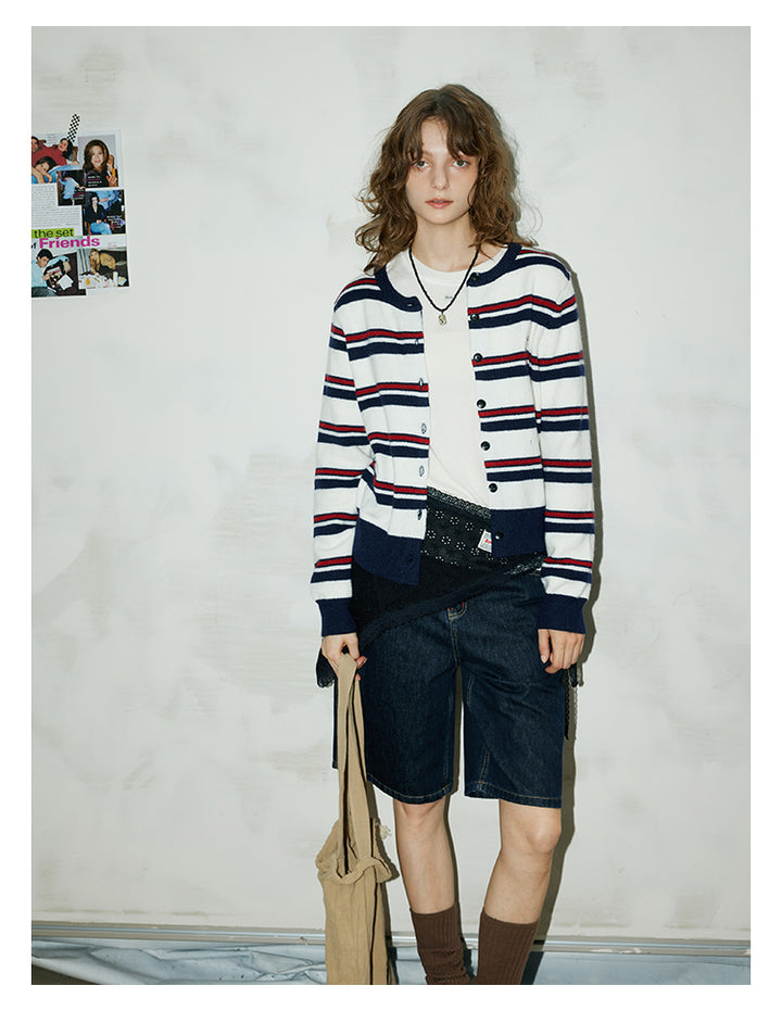 Navy Stripe Knit Cardigan BMKC0272