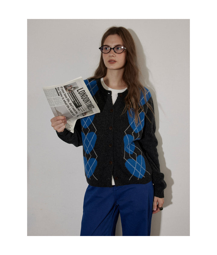 Argyle Heart Knit Cardigan LCAC0279