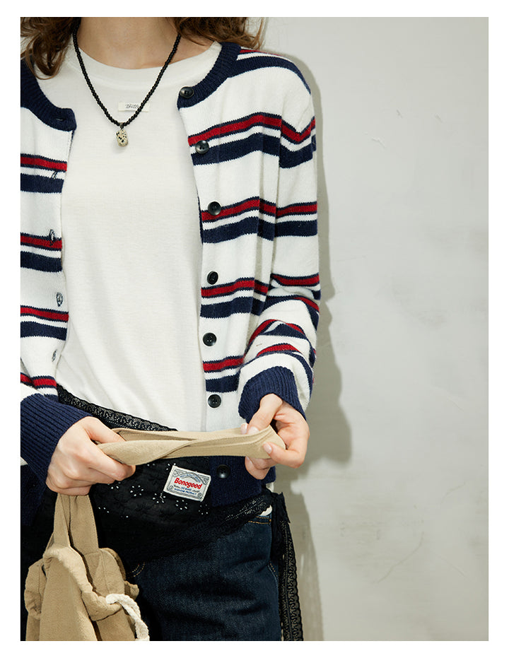 Navy Stripe Knit Cardigan BMKC0272