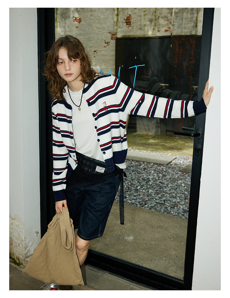 Navy Stripe Knit Cardigan BMKC0272