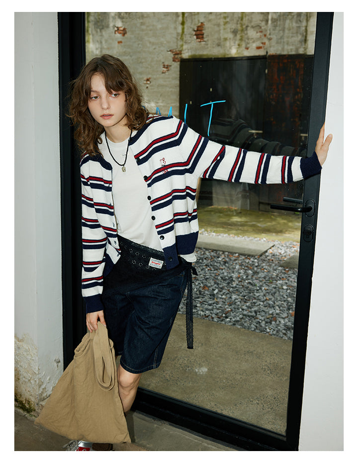 Navy Stripe Knit Cardigan BMKC0272