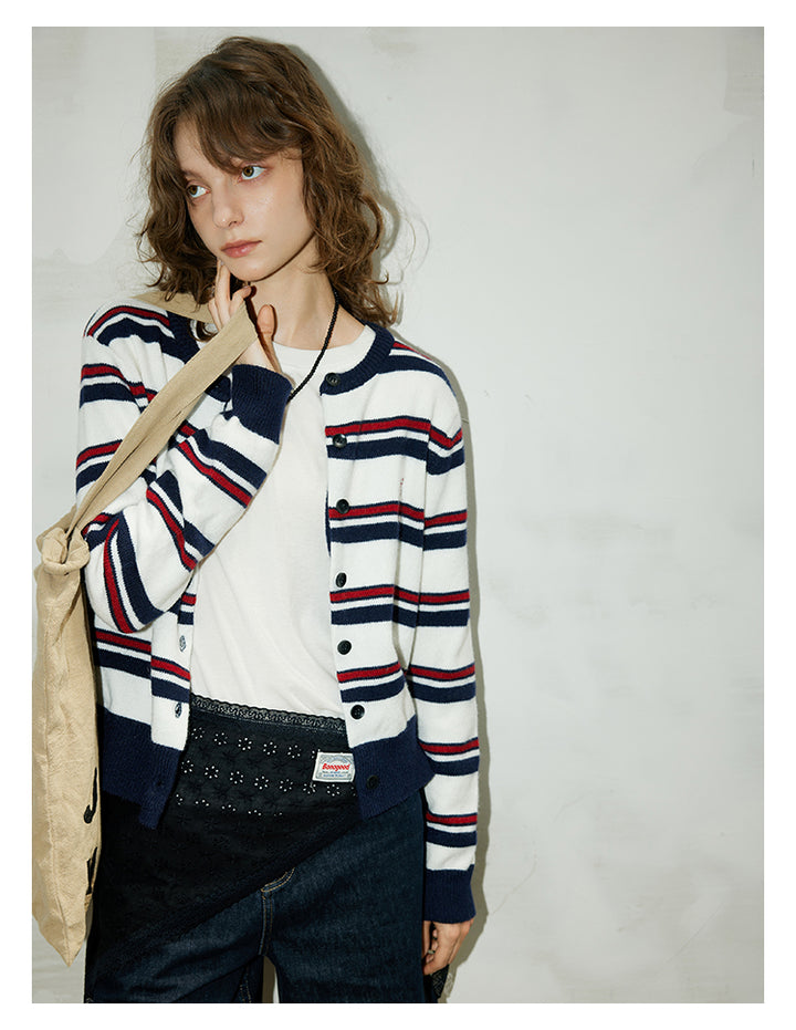 Navy Stripe Knit Cardigan BMKC0272