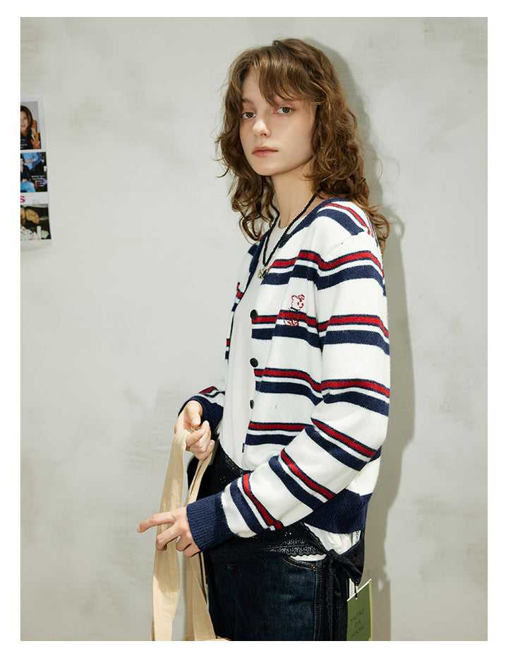 Navy Stripe Knit Cardigan BMKC0272