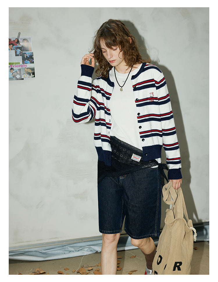 Navy Stripe Knit Cardigan BMKC0272