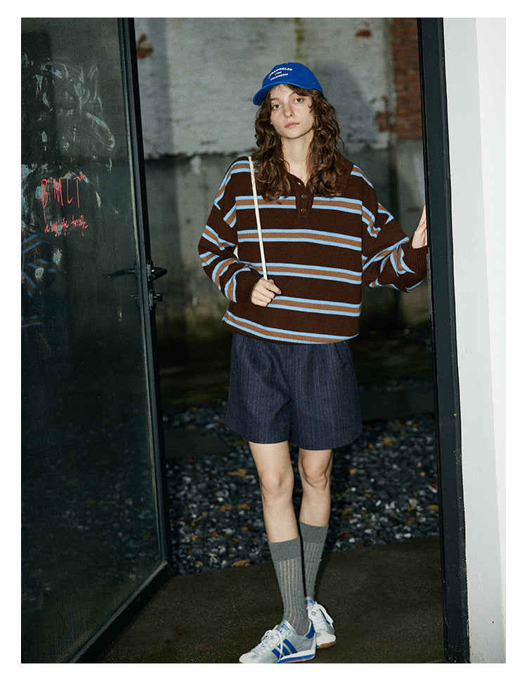 Mocha Stripe Knit Polo BMKP0269