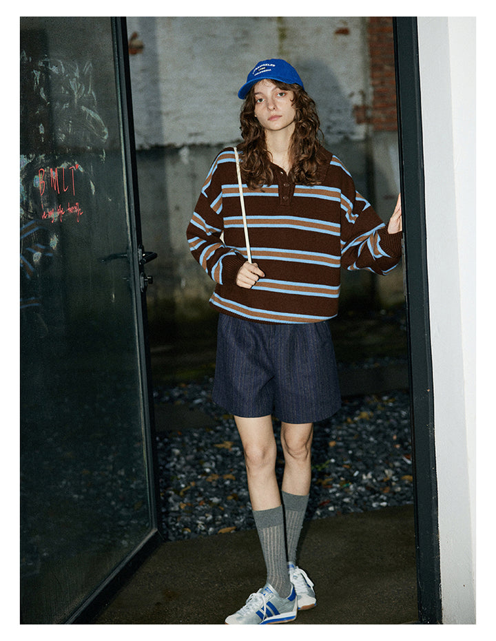 Mocha Stripe Knit Polo BMKP0269