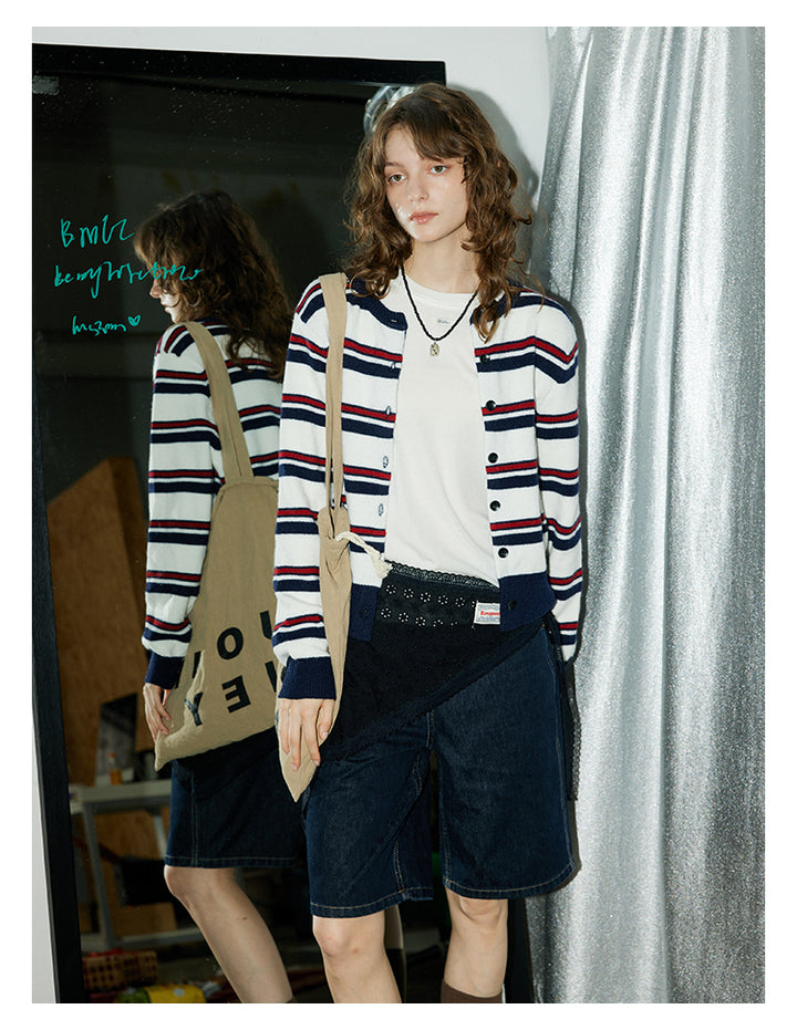 Navy Stripe Knit Cardigan BMKC0272