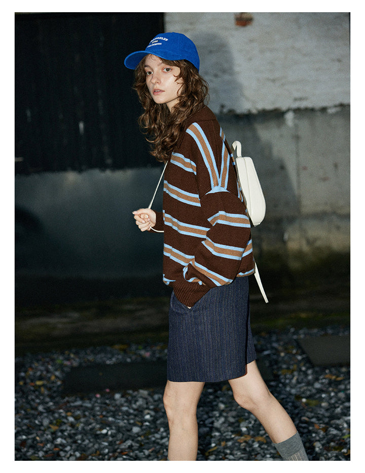 Mocha Stripe Knit Polo BMKP0269