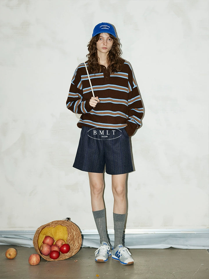 Mocha Stripe Knit Polo BMKP0269