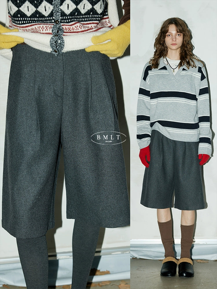Charcoal Wool Blend Bermuda Shorts BMBS0275