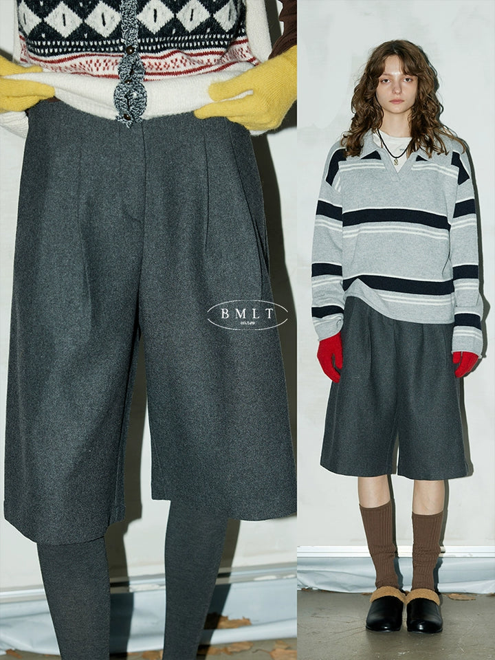 Charcoal Wool Blend Bermuda Shorts BMBS0275