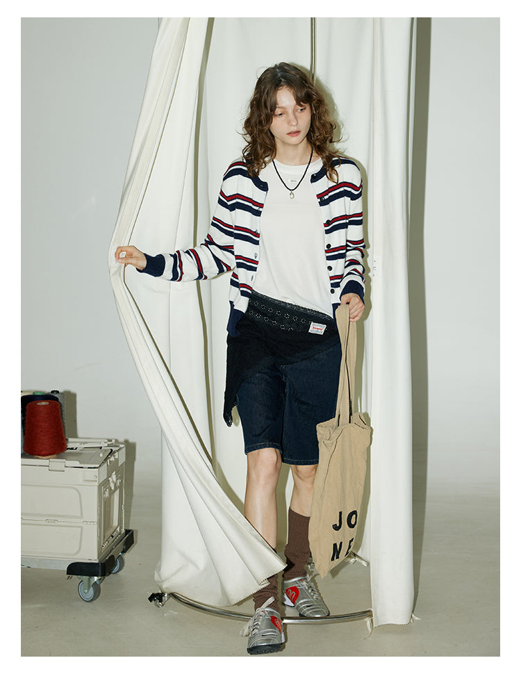 Navy Stripe Knit Cardigan BMKC0272