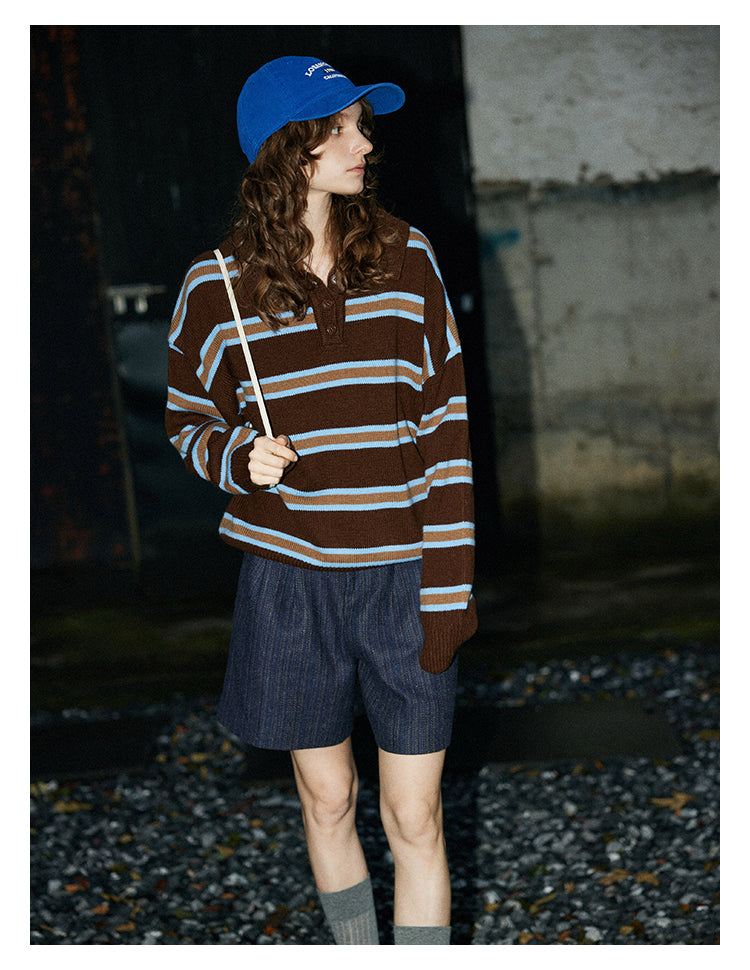 Mocha Stripe Knit Polo BMKP0269