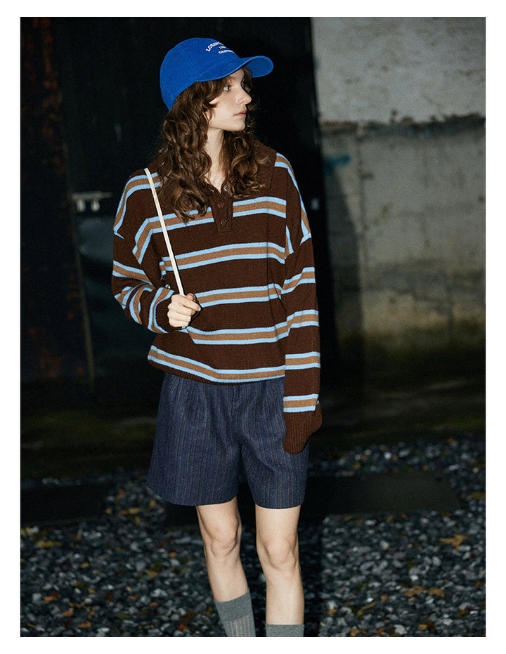 Mocha Stripe Knit Polo BMKP0269
