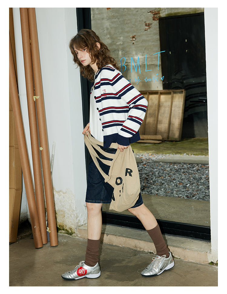 Navy Stripe Knit Cardigan BMKC0272