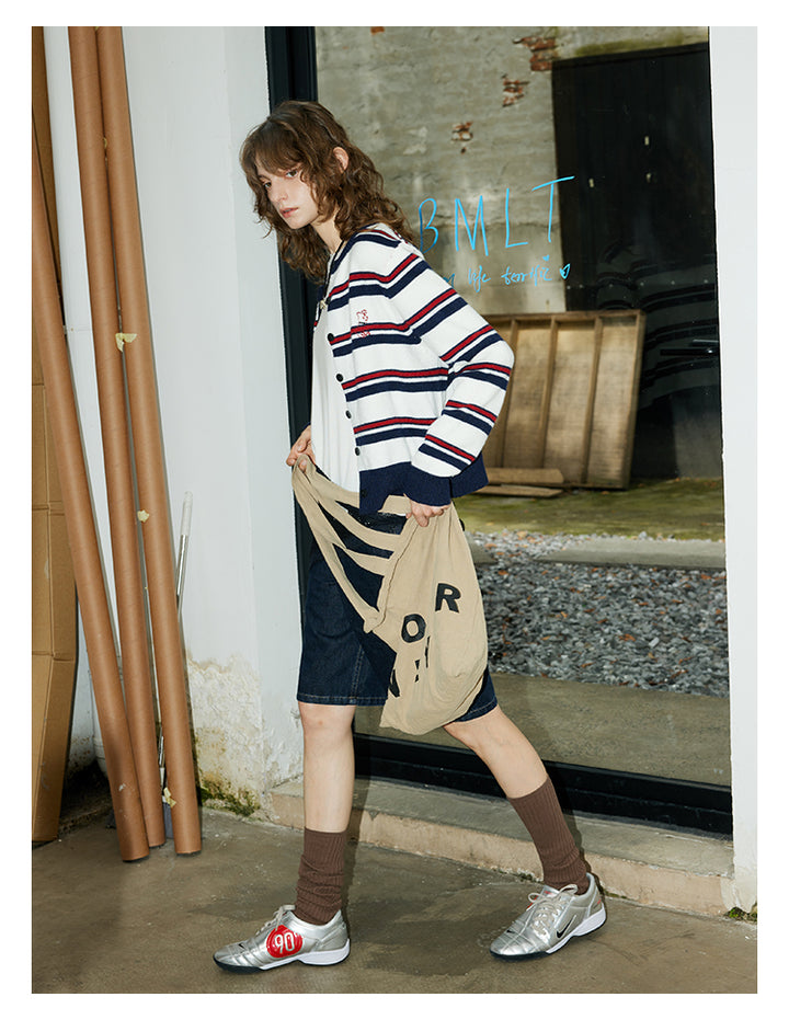 Navy Stripe Knit Cardigan BMKC0272