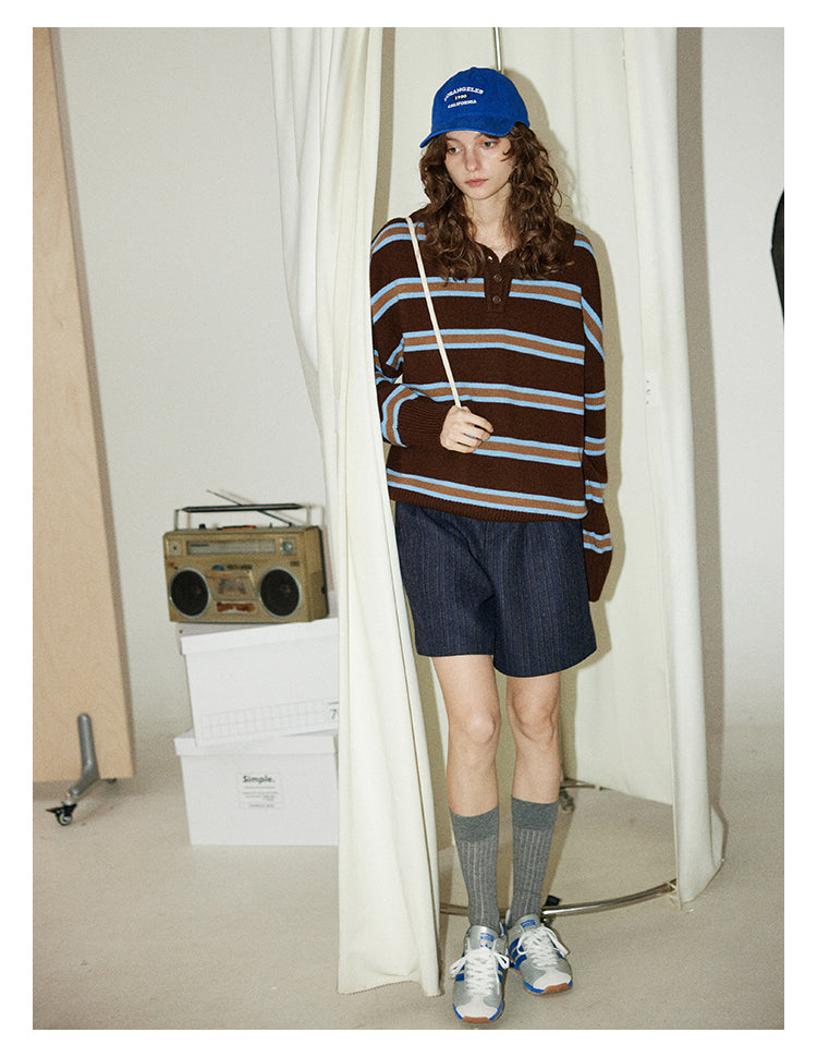 Mocha Stripe Knit Polo BMKP0269