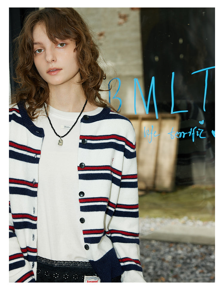 Navy Stripe Knit Cardigan BMKC0272