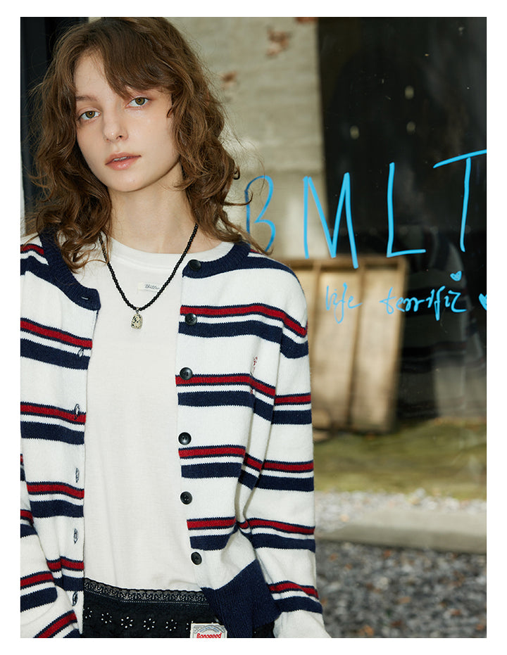 Navy Stripe Knit Cardigan BMKC0272