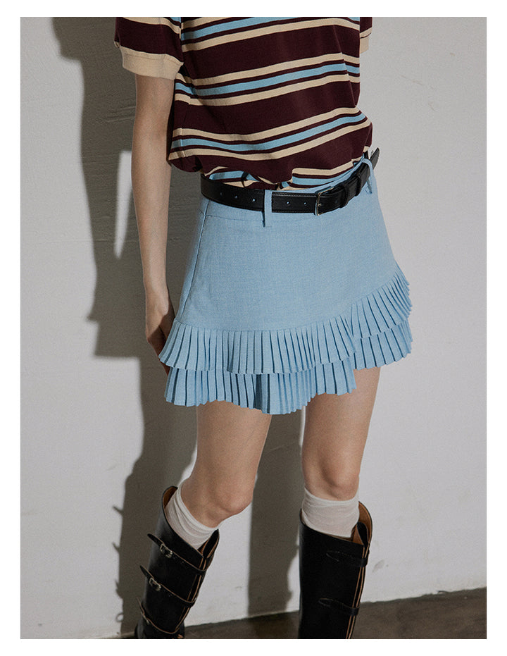 Sky Pleated Layered Mini Skirt BMMS0282