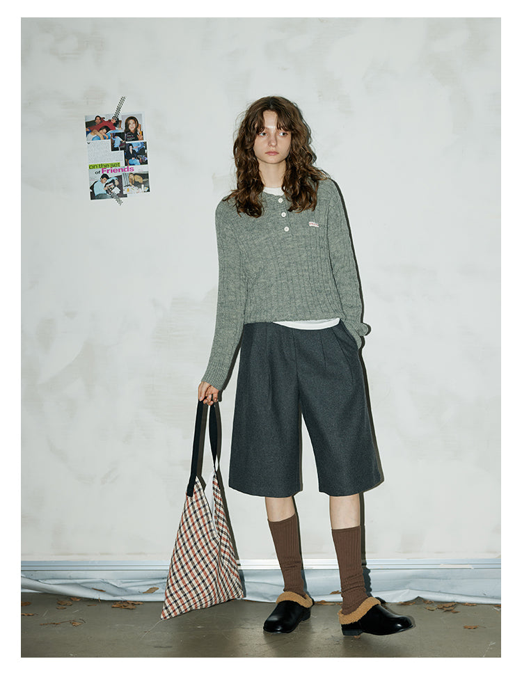 Charcoal Wool Blend Bermuda Shorts BMBS0275