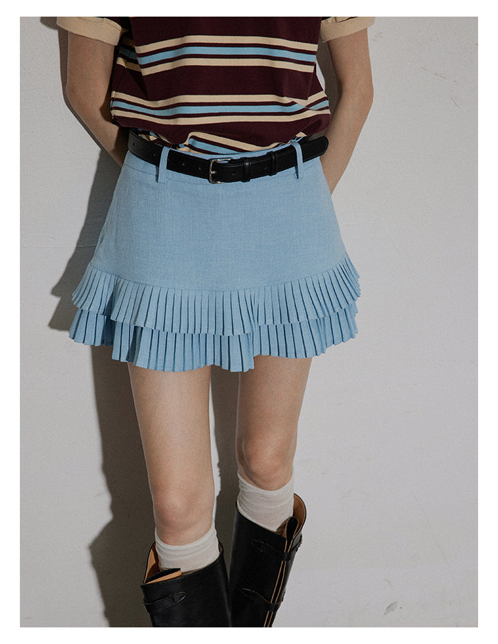Sky Pleated Layered Mini Skirt BMMS0282