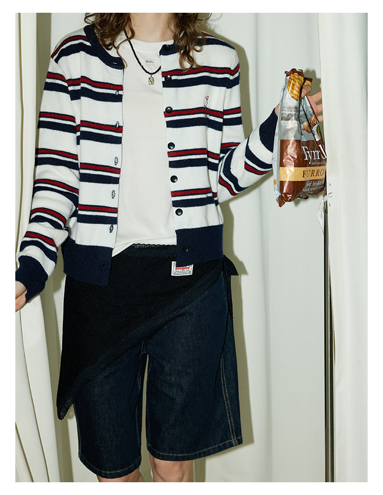 Navy Stripe Knit Cardigan BMKC0272