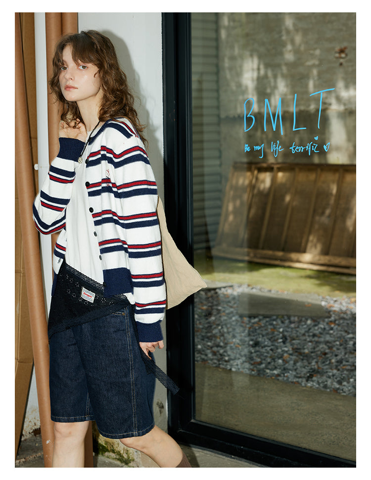 Navy Stripe Knit Cardigan BMKC0272