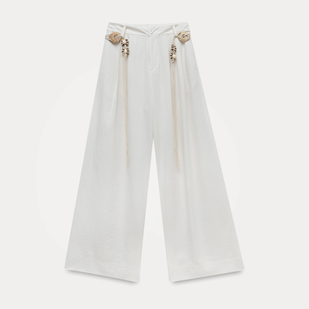 BohoCharm Shell Embellished Wide-Leg Pants EKWP0204