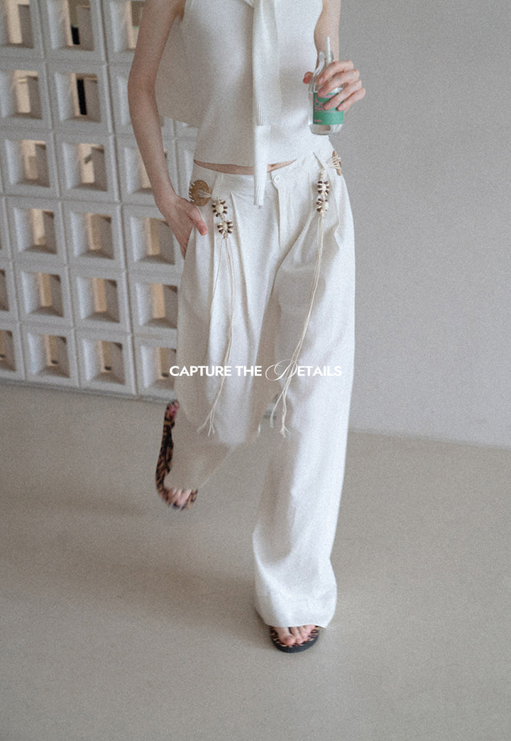BohoCharm Shell Embellished Wide-Leg Pants EKWP0204