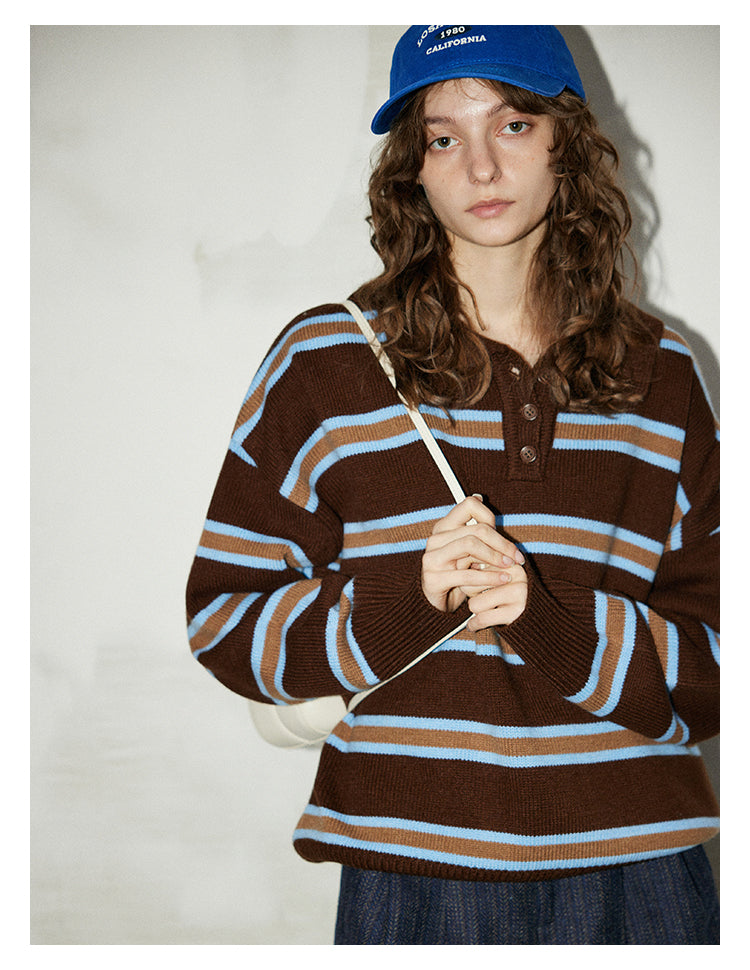 Mocha Stripe Knit Polo BMKP0269