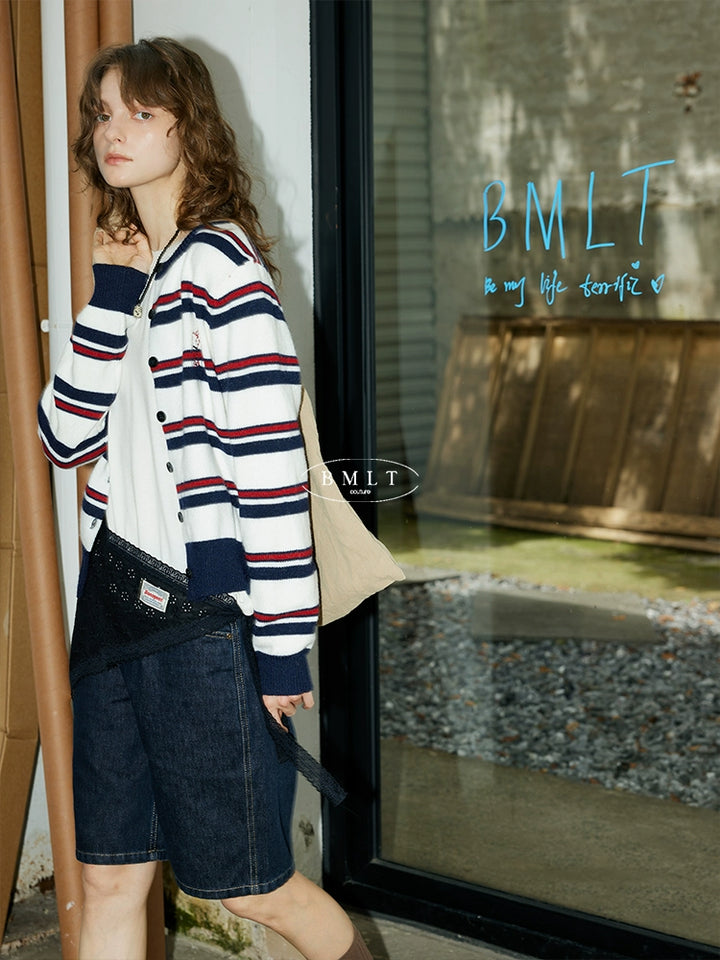Navy Stripe Knit Cardigan BMKC0272