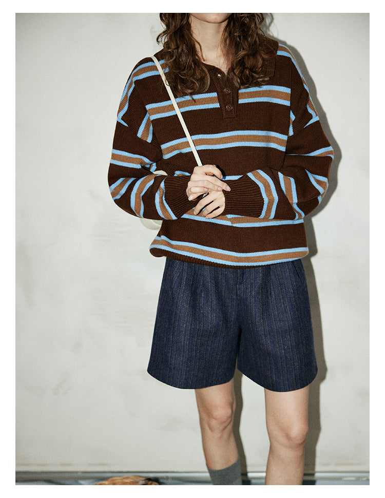 Mocha Stripe Knit Polo BMKP0269