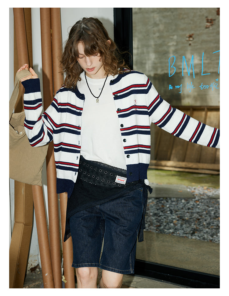Navy Stripe Knit Cardigan BMKC0272