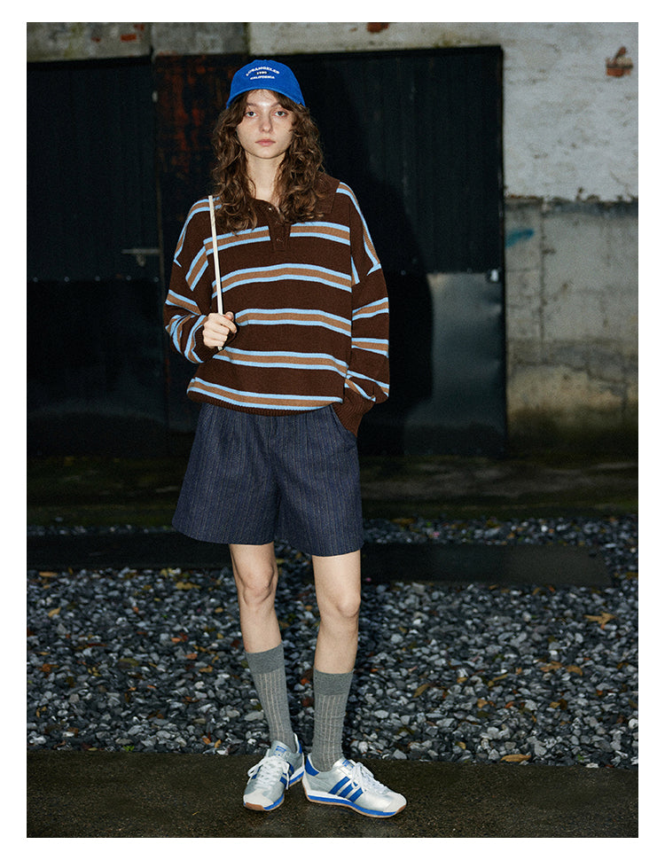 Mocha Stripe Knit Polo BMKP0269