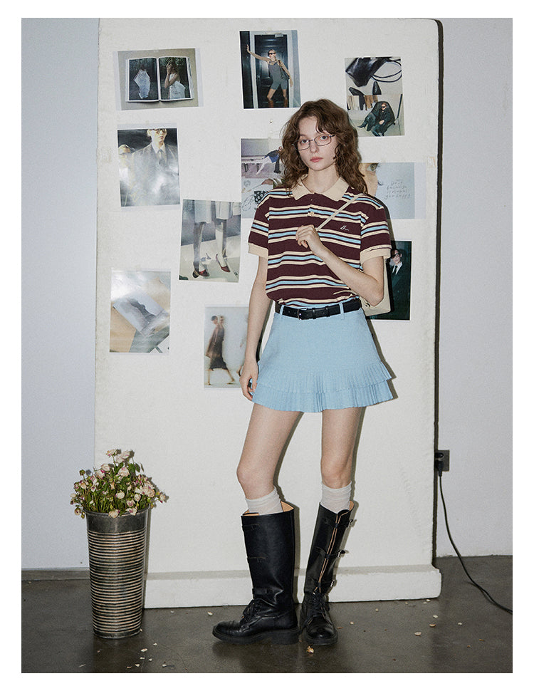 Sky Pleated Layered Mini Skirt BMMS0282