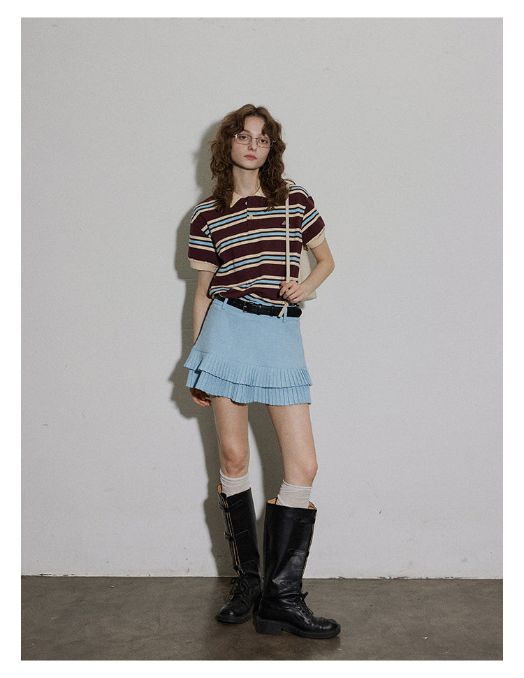 Sky Pleated Layered Mini Skirt BMMS0282