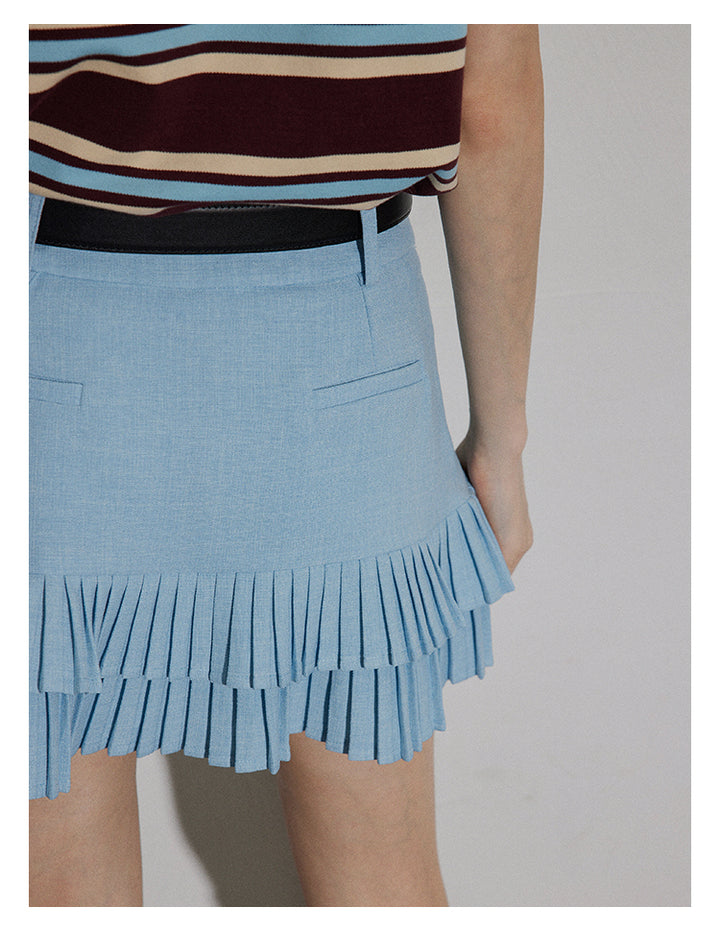 Sky Pleated Layered Mini Skirt BMMS0282
