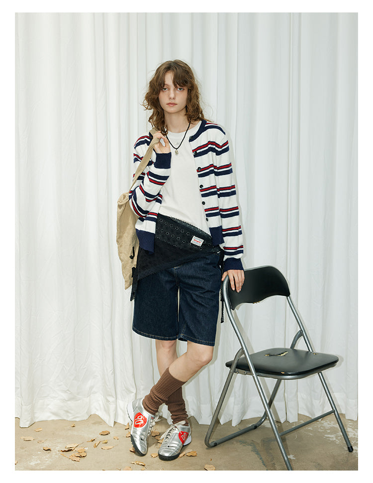 Navy Stripe Knit Cardigan BMKC0272
