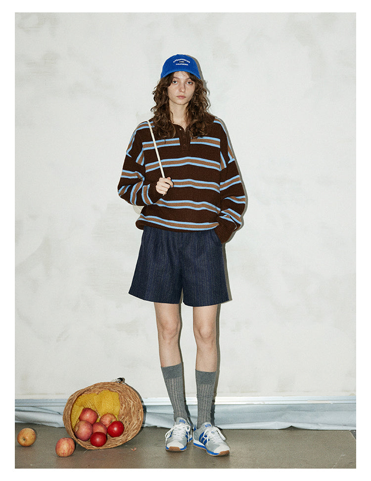 Mocha Stripe Knit Polo BMKP0269