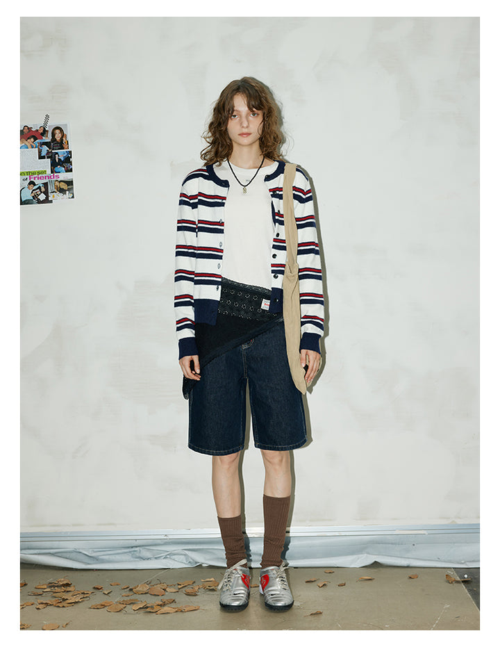 Navy Stripe Knit Cardigan BMKC0272