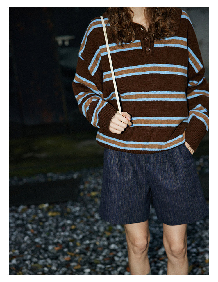 Mocha Stripe Knit Polo BMKP0269