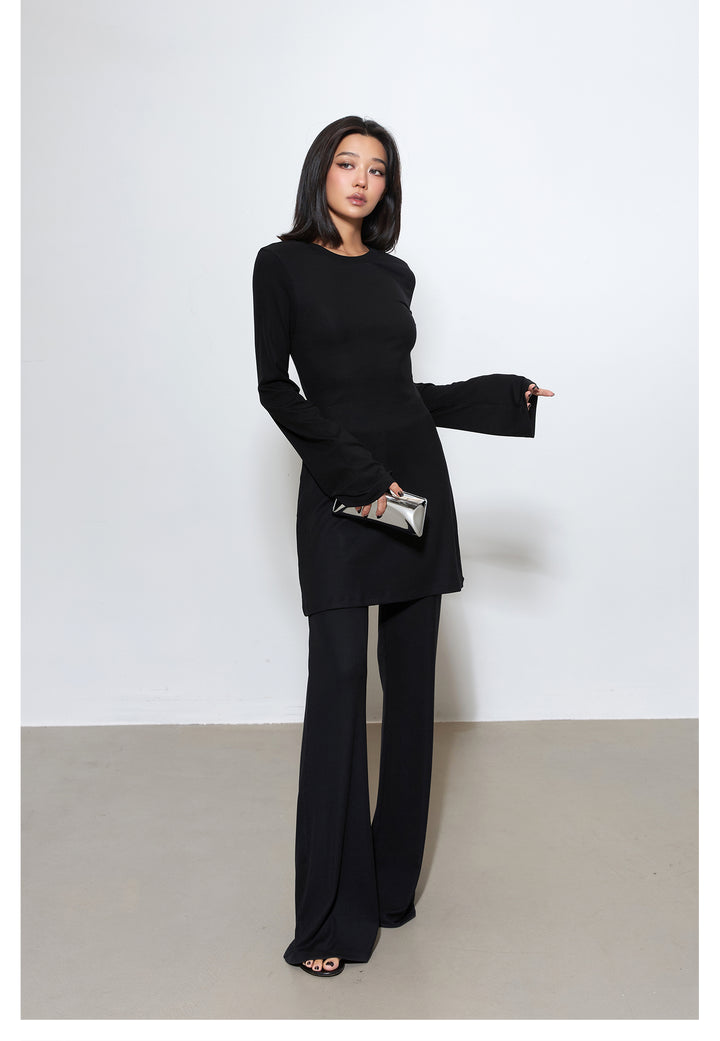 Luxe Ribbed Knit Dress & Flared Pants Set MSPS0254