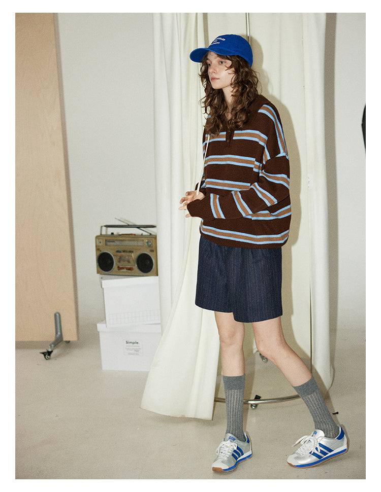 Mocha Stripe Knit Polo BMKP0269